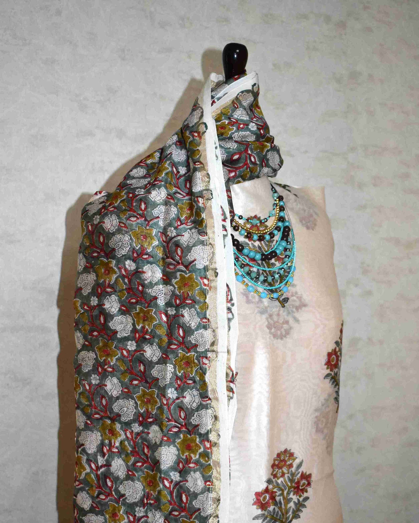 Hand Block Printed Chanderi Silk Suit