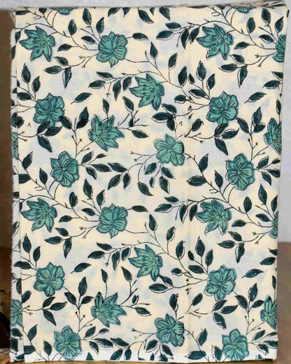 Sage Green Floral Buti Printed Maheshwari Silk Suit Set