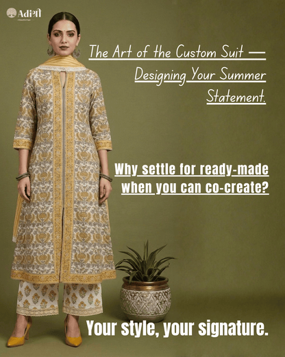 Yellow floral Ogee Hand Block Printed Cotton Suit with Crochet Lace Work and Malmal Dupatta