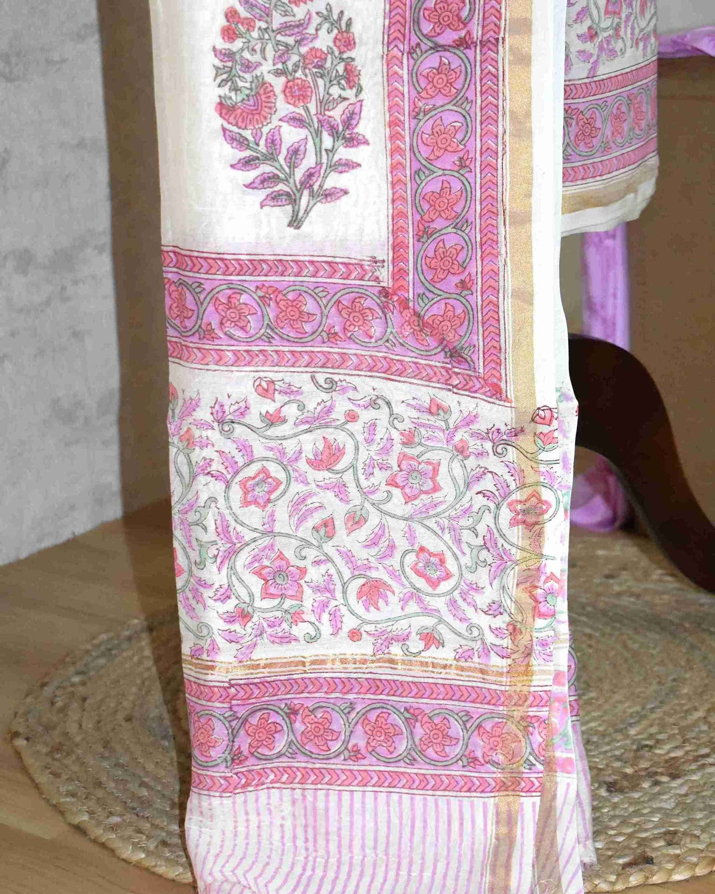 Hand Block Printed Chanderi Silk Suit with Santoon Bottom and Chanderi Silk Dupatta