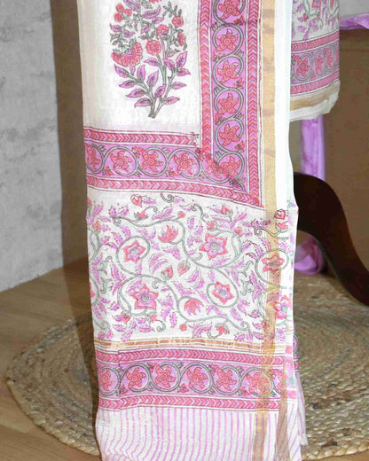 Hand Block Printed Chanderi Silk Suit with Santoon Bottom and Chanderi Silk Dupatta