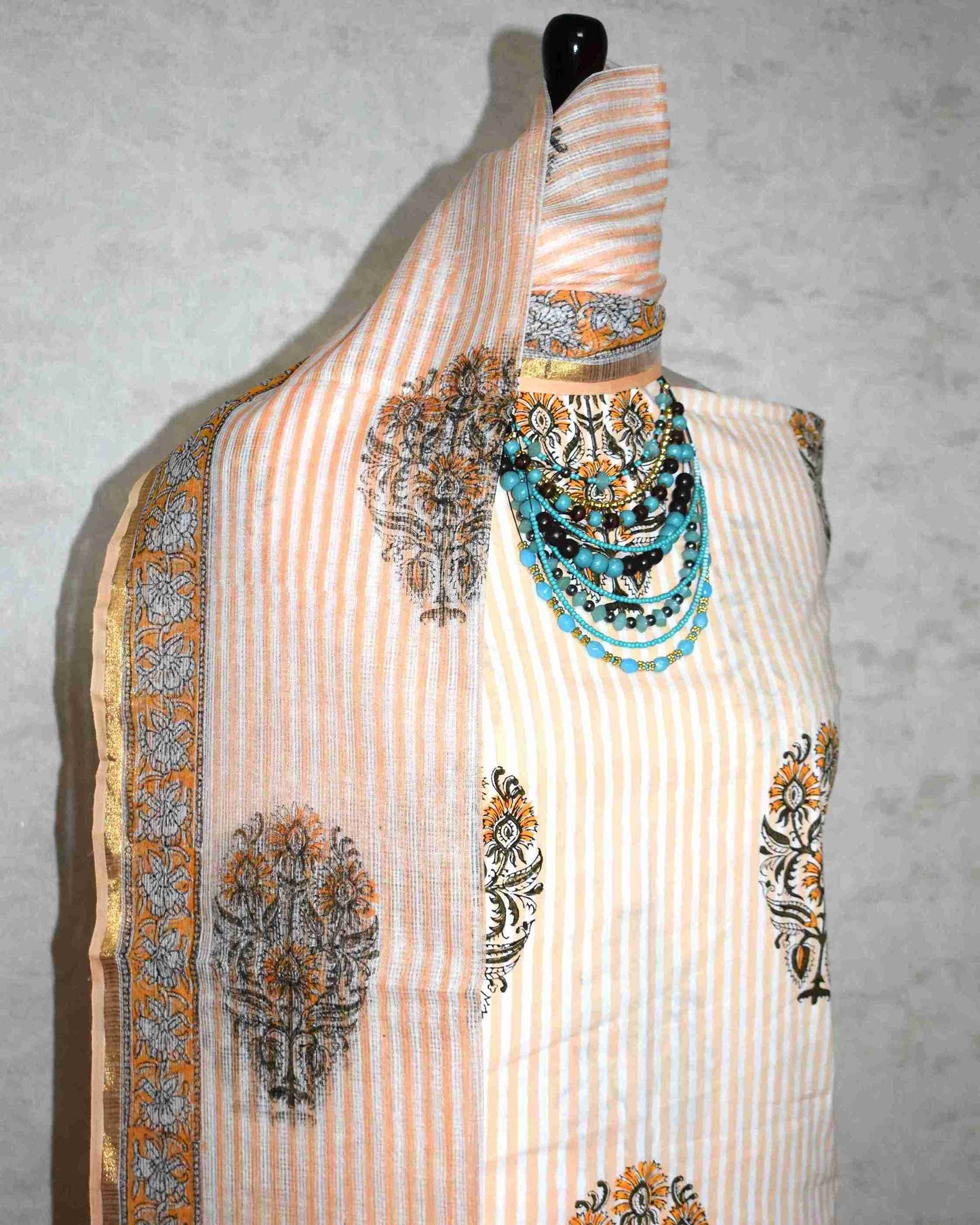 Bagru Hand Block Printed Cotton Suit With Kota Doria Dupatta