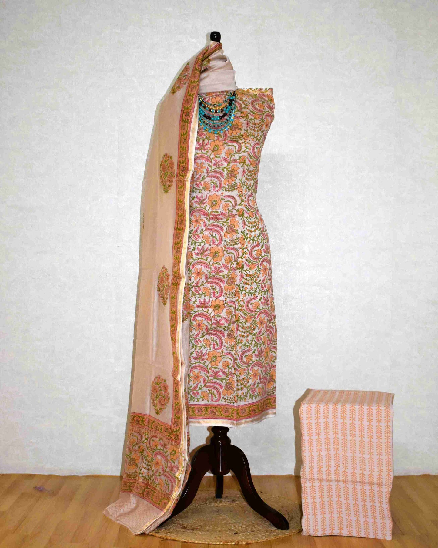 Hand Block Printed Chanderi Silk Suit with Santoon Bottom and Chanderi Silk Dupatta