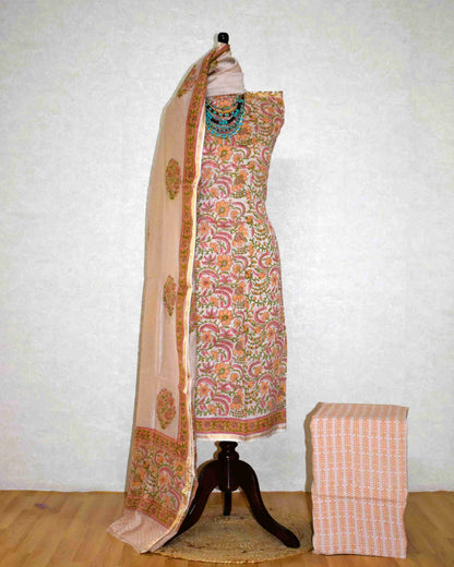 Hand Block Printed Chanderi Silk Suit with Santoon Bottom and Chanderi Silk Dupatta