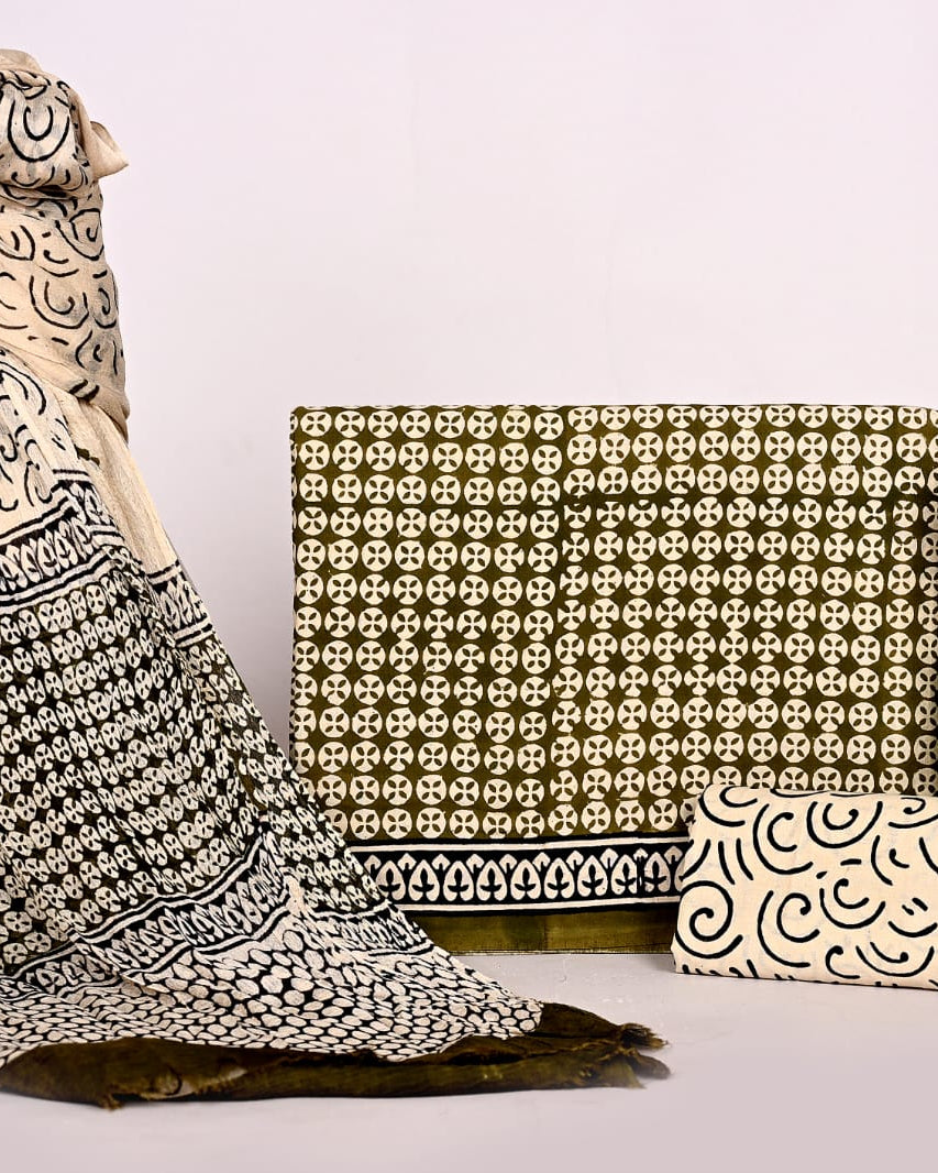 Hand Block Printed Cotton Suit with Pure Chiffon dupatta