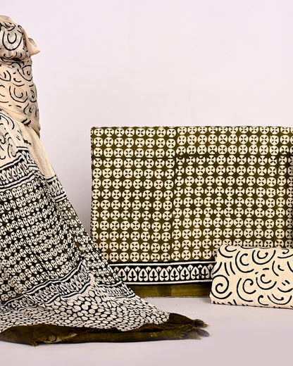Hand Block Printed Cotton Suit with Pure Chiffon dupatta