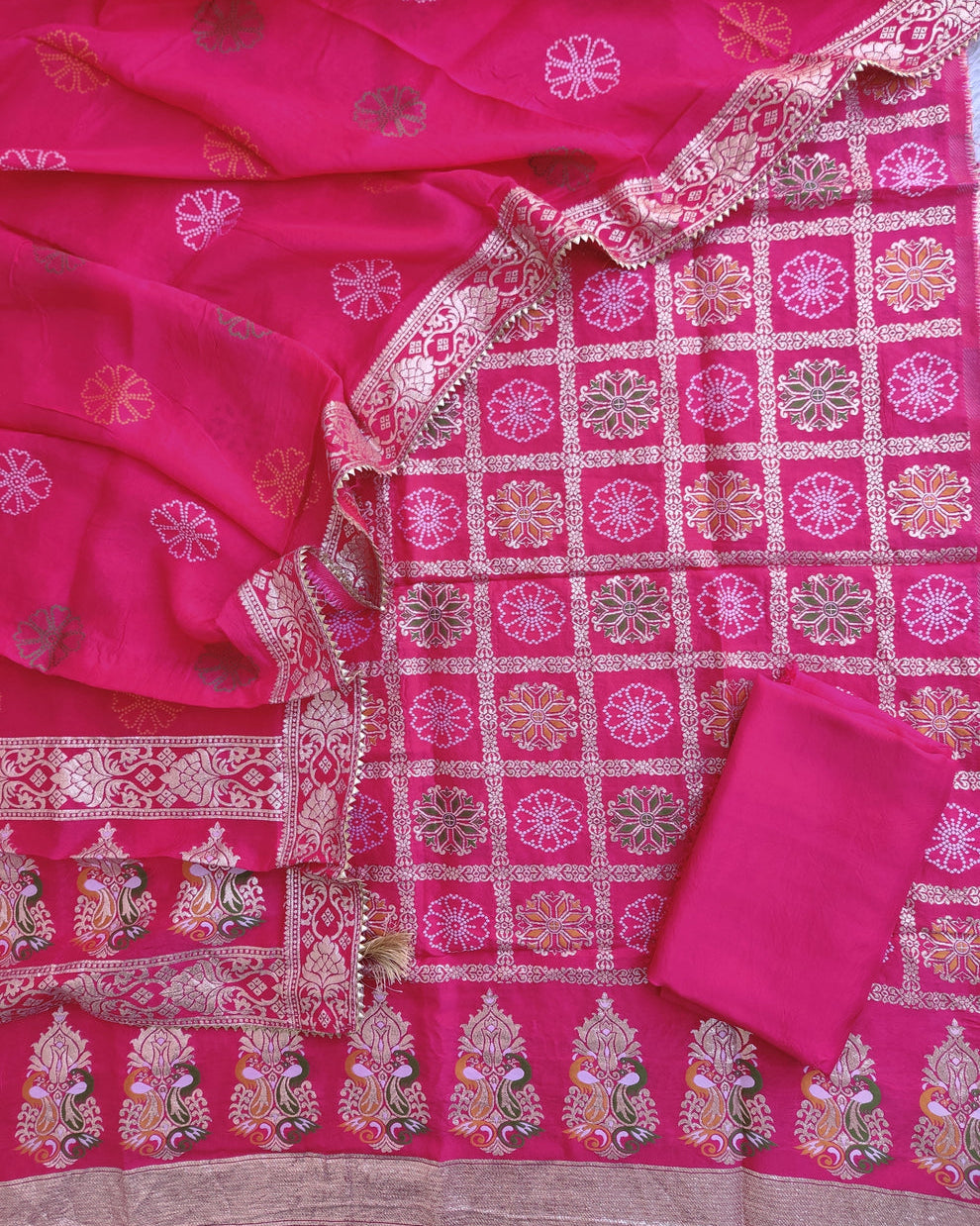 Fuchia Banarasi Silk Suit Set with Banarsi Silk Dupatta