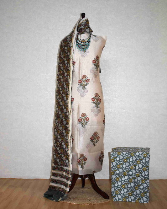 Hand Block Printed Chanderi Silk Suit