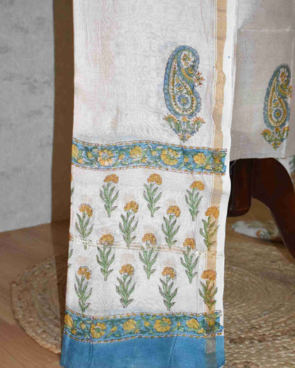 Hand Block Printed Chanderi Silk Suit