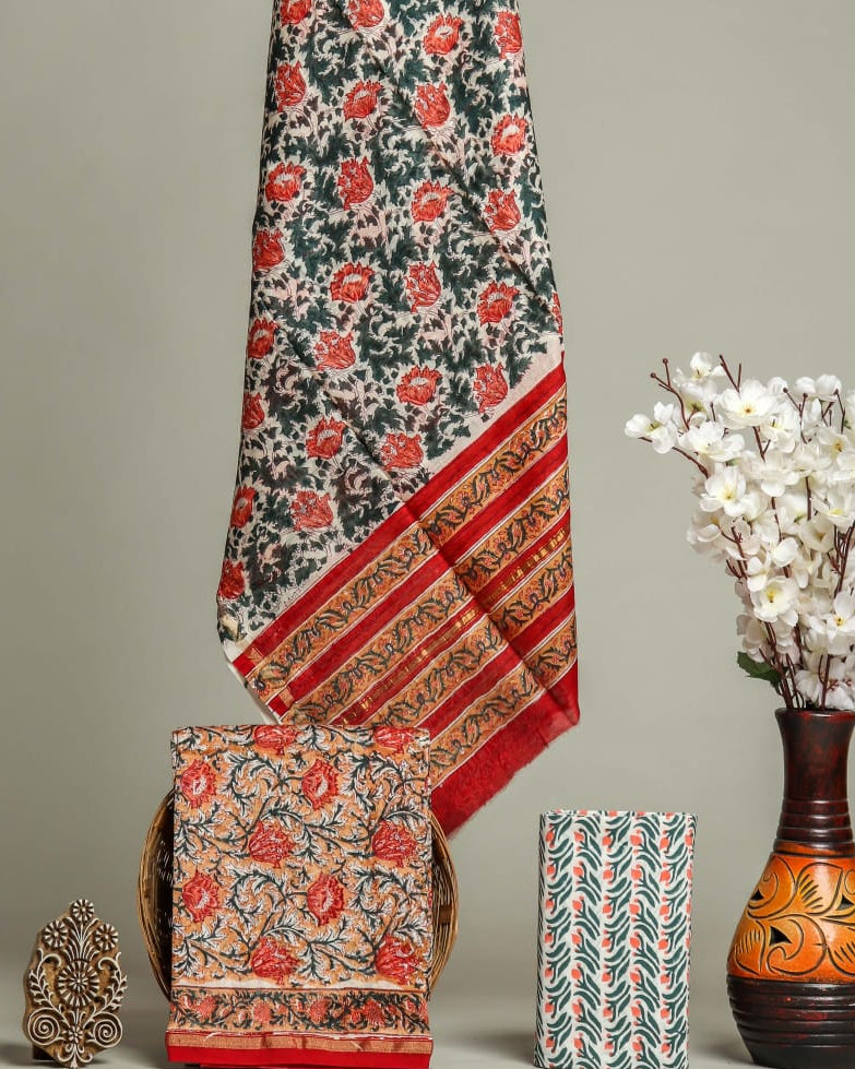 Timeless Chanderi Silk Suit with Sanganeri Print
