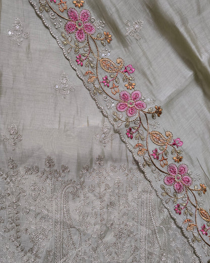 Premium Mal Chanderi Embroidered Suit Set with Intricately Embroidered Dupatta (Lavender)
