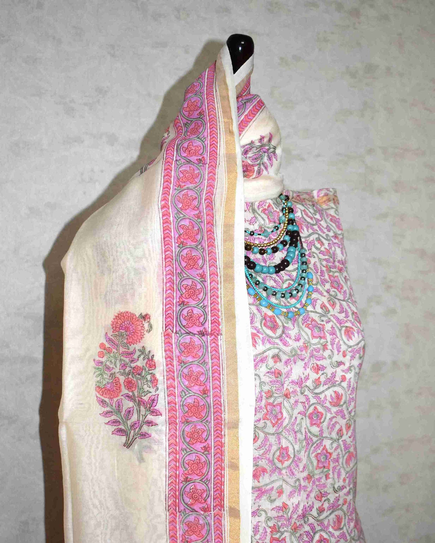 Hand Block Printed Chanderi Silk Suit with Santoon Bottom and Chanderi Silk Dupatta