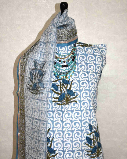 Bagru Hand Block Printed Cotton Suit With Kota Doria Dupatta
