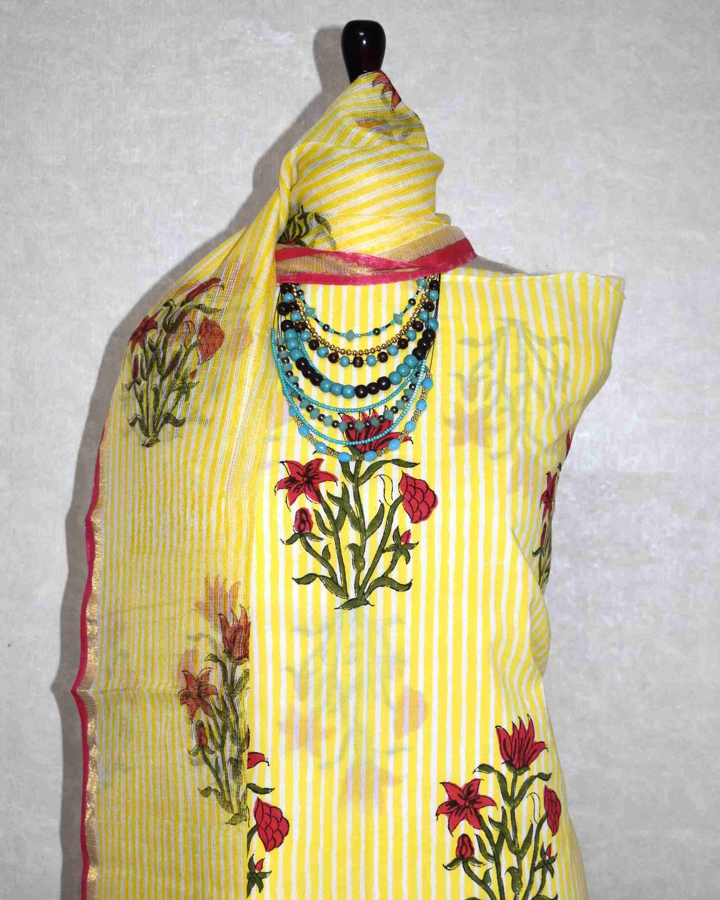 Bagru Hand Block Printed Cotton Suit With Kota Doria Dupatta