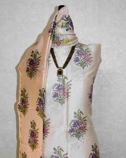 Ivory Floral Buta Printed Chanderi Silk Suit