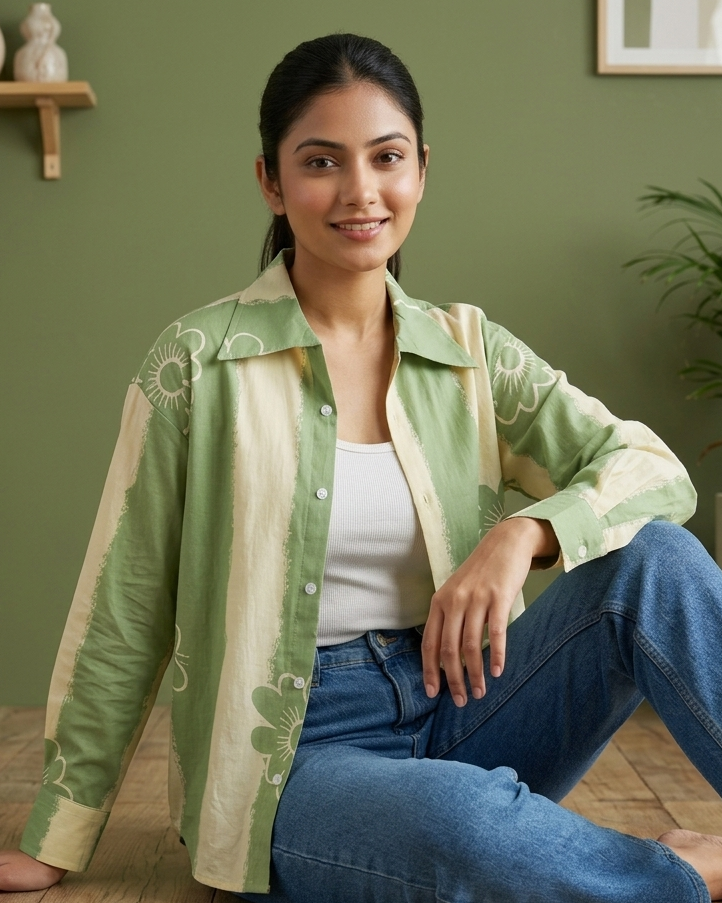 Olive Bloom Oversized Shirt