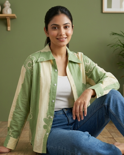 Olive Bloom Oversized Shirt