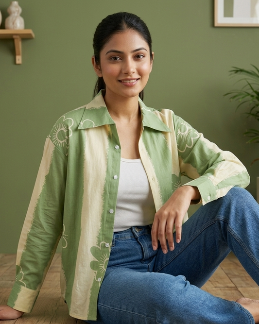 Olive Bloom Oversized Shirt