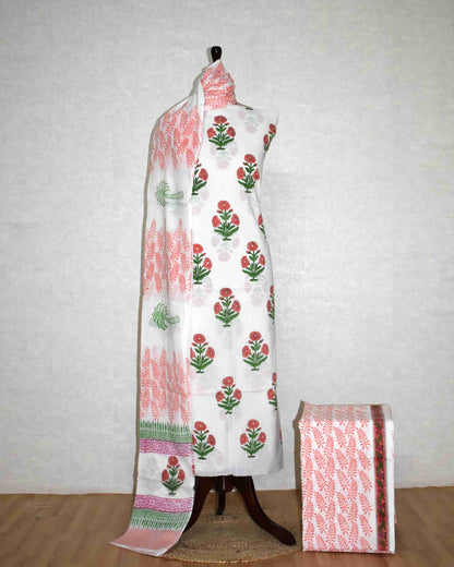 Jaipuri Printed Unstitched Cotton Suit Set with malmal dupatta