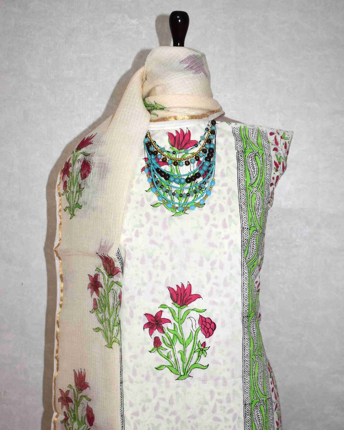 Bagru Hand Block Printed Cotton Suit With Kota Doria Dupatta