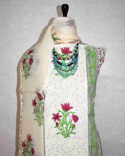 Bagru Hand Block Printed Cotton Suit With Kota Doria Dupatta