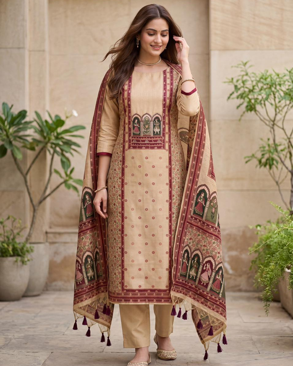 Premium Soft Pastel Peach Jaamdani Styled with Heritage Inspired Arch Motifs