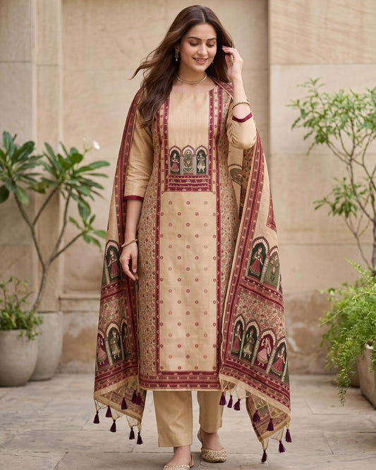 Premium Soft Pastel Peach Jaamdani Styled with Heritage Inspired Arch Motifs