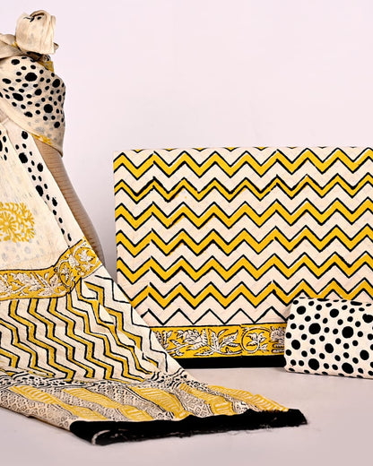 Hand Block Printed Cotton Suit with Pure Chiffon dupatta