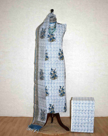 Bagru Hand Block Printed Cotton Suit With Kota Doria Dupatta