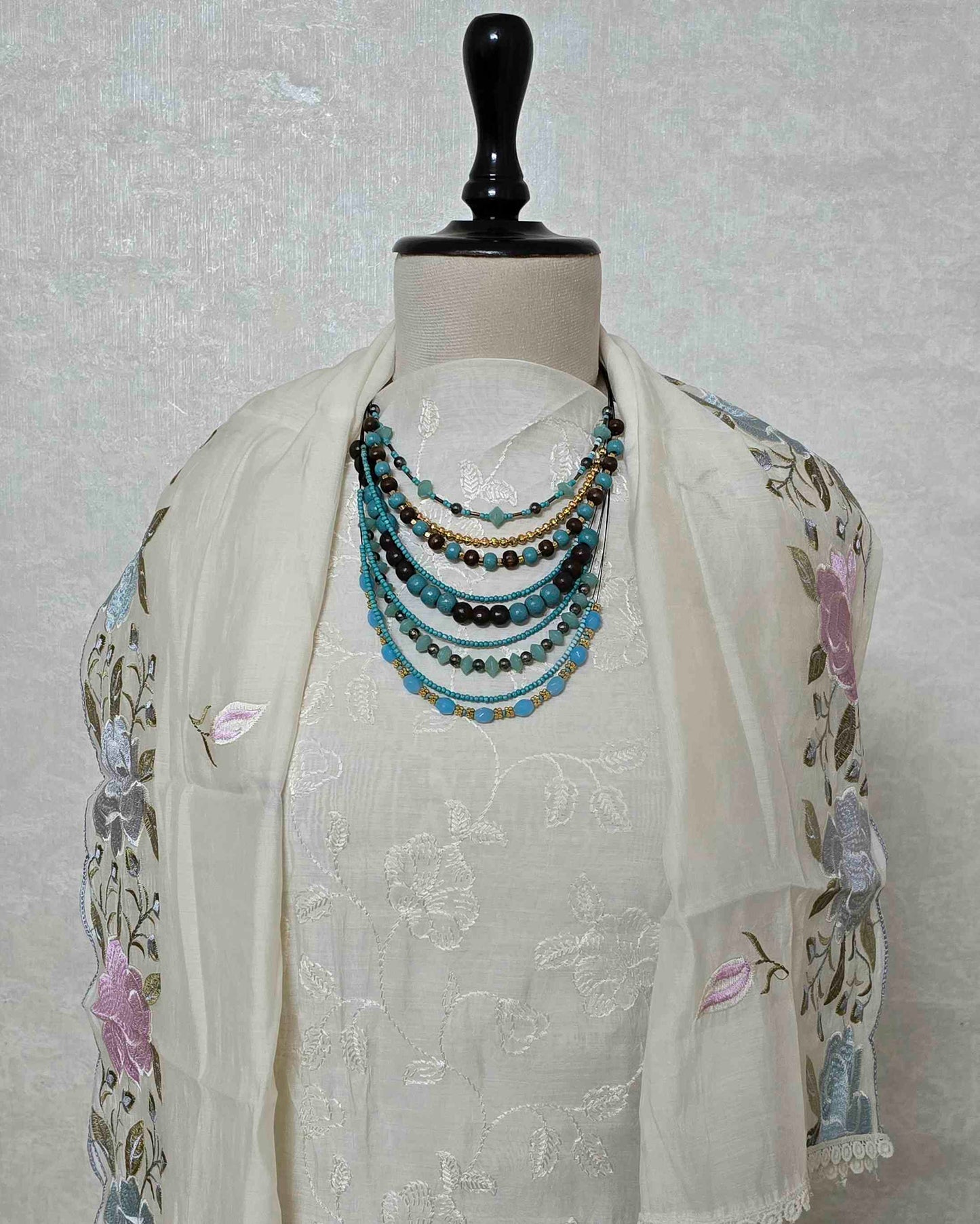 Ivory Bloom Embroidered Mal Chanderi Suit Set with Scalloped Dupatta