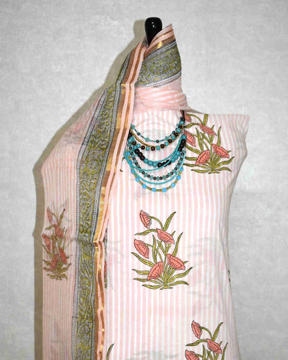 Bagru Hand Block Printed Cotton Suit With Kota Doria Dupatta