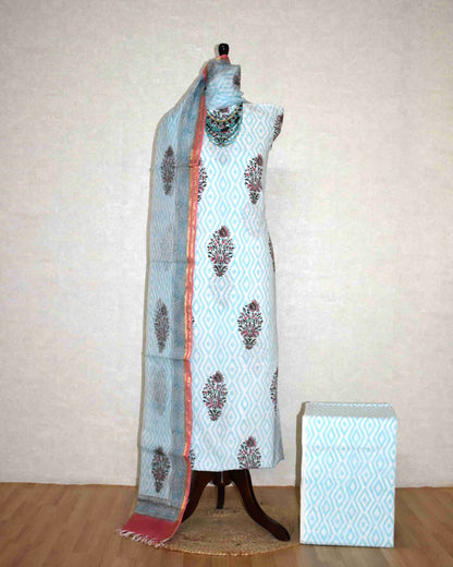 Bagru Hand Block Printed Cotton Suit With Kota Doria Dupatta