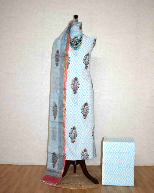 Bagru Hand Block Printed Cotton Suit With Kota Doria Dupatta