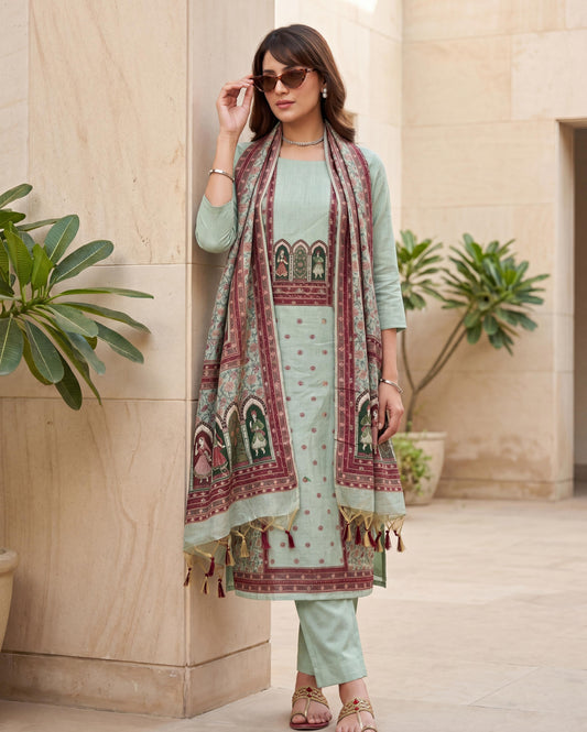 Premium Soft Pastel Blue Jaamdani Styled with Heritage Inspired Arch Motifs