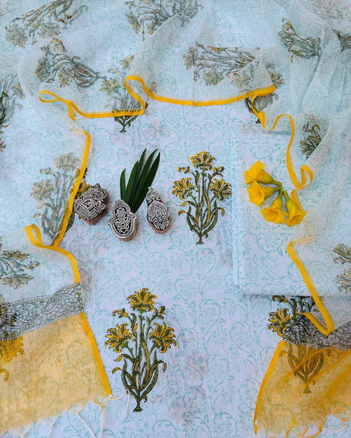 Bagru Hand Block Printed Cotton Suit With Kota Doria Dupatta