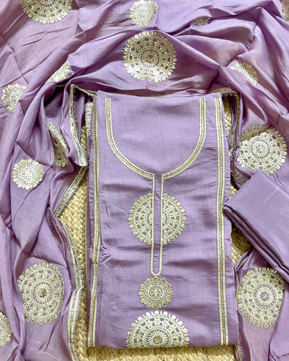 Designer Mal Chanderi Embroidered 3-Piece Suit Set (lavender)
