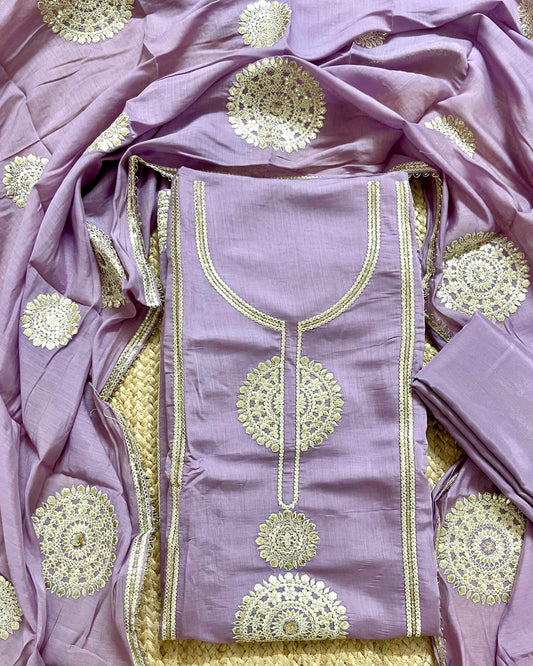 Designer Mal Chanderi Embroidered 3-Piece Suit Set (lavender)