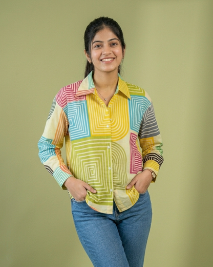 Playful Geometry Printed Oversized Casual Shirt