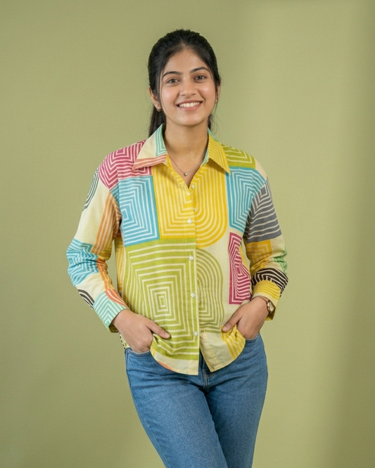 Playful Geometry Printed Oversized Casual Shirt