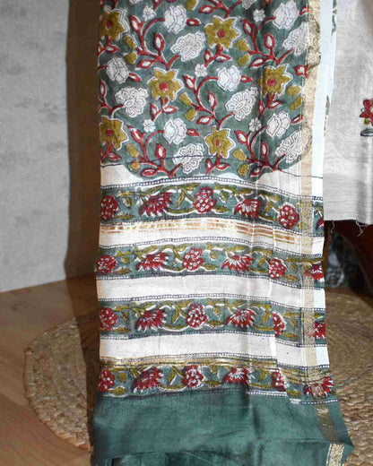 Hand Block Printed Chanderi Silk Suit