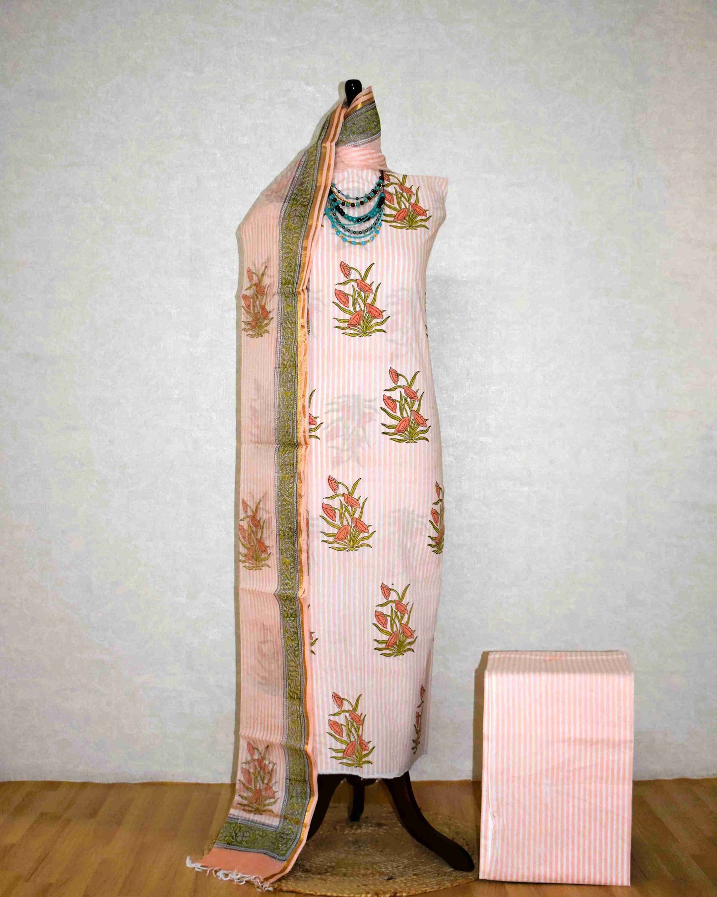 Bagru Hand Block Printed Cotton Suit With Kota Doria Dupatta