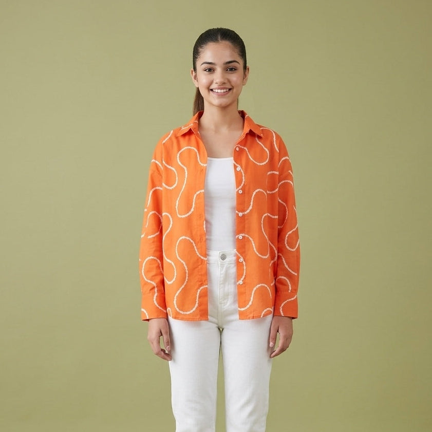 Coral Curve Printed Oversized Casual Shirt