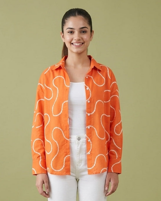 Coral Swirl Printed Oversized Casual Shirt