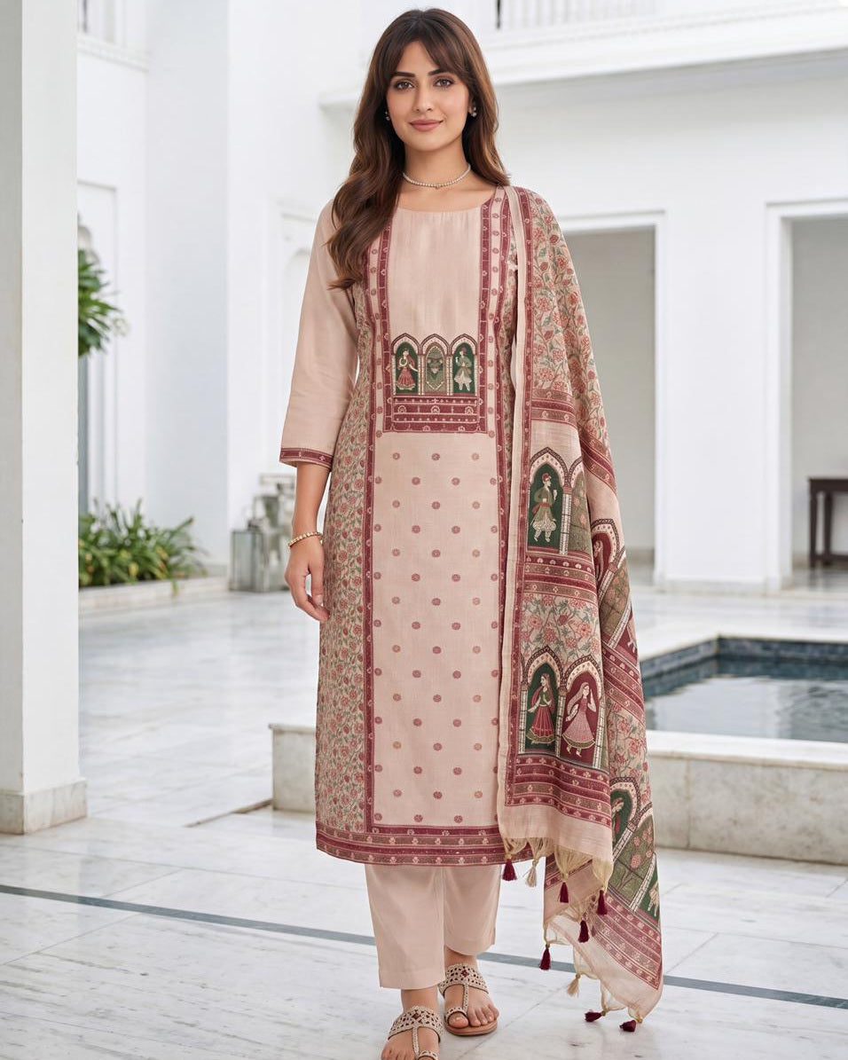 Premium Soft Blush Pink Jaamdani Styled with Heritage Inspired Arch Motifs