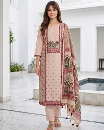 Premium Soft Blush Pink Jaamdani Styled with Heritage Inspired Arch Motifs