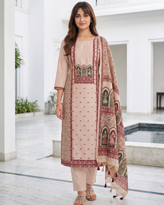 Premium Soft Blush Pink Jaamdani Styled with Heritage Inspired Arch Motifs
