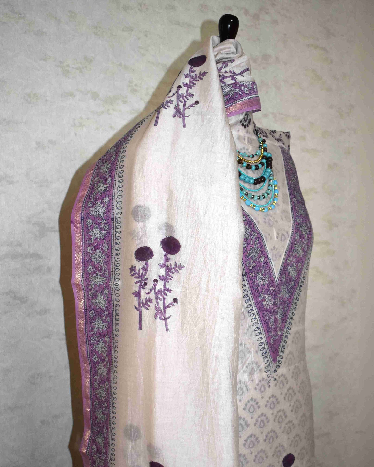 Hand Block Printed Chanderi Silk Suit with Santoon Bottom and Chanderi Silk Dupatta