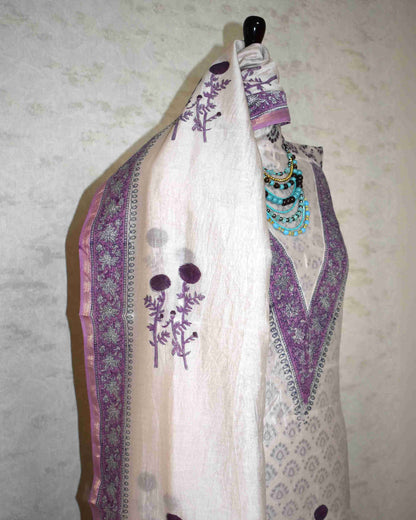 Hand Block Printed Chanderi Silk Suit with Santoon Bottom and Chanderi Silk Dupatta