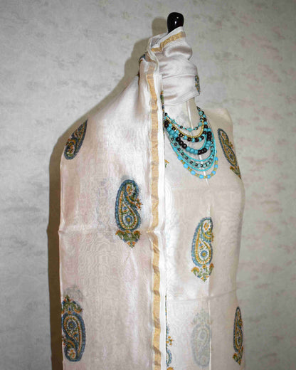 Hand Block Printed Chanderi Silk Suit