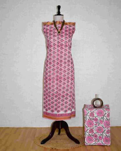 Pink Sanganeri Floral Buti Print Maheshwari Silk Suit Set